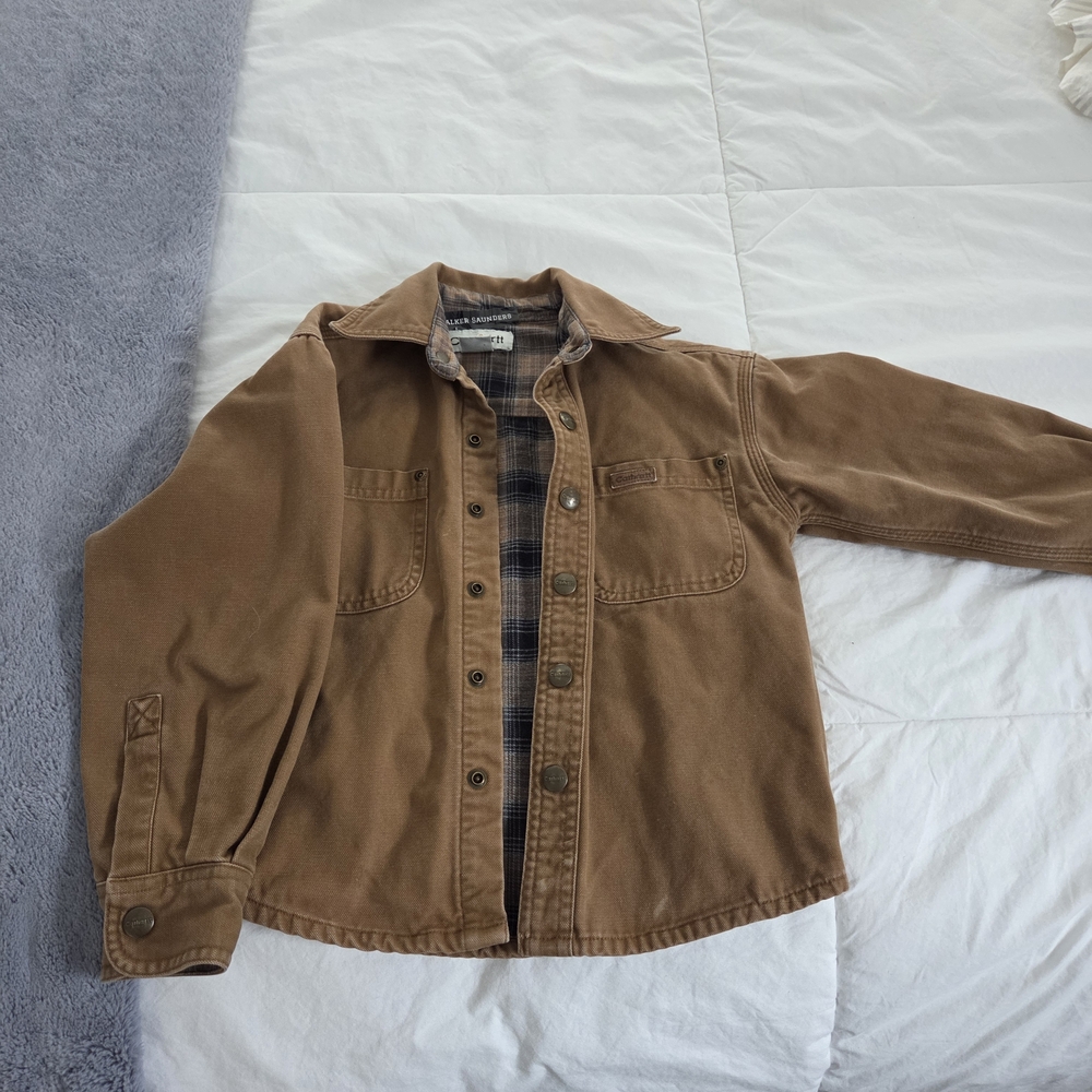 Carhartt Tan Lightweight Work Shirt Jacket with Plaid Lining